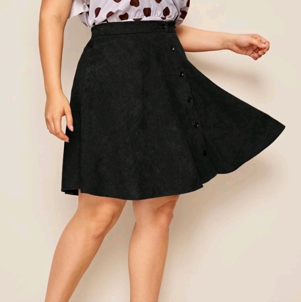 SHEIN | Black Button Up Corduroy Skirt
